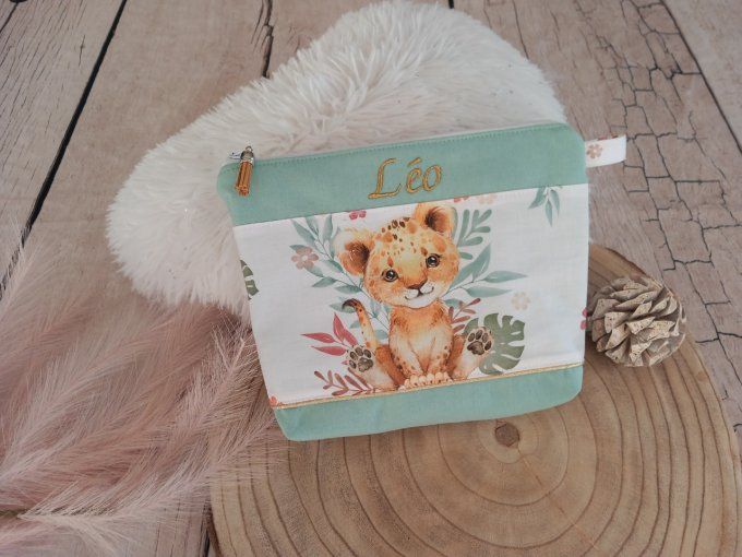 Trousse de toilette lion fleur / uni vert clair