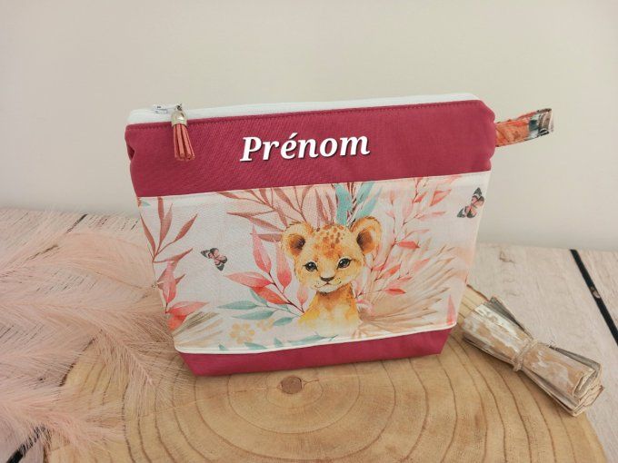 Trousse de toilette animaux marrons / uni framboise