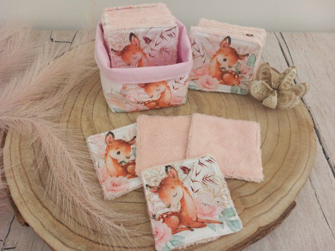 Lingettes 9x9 cm biche boho / micro-éponge bambou rose