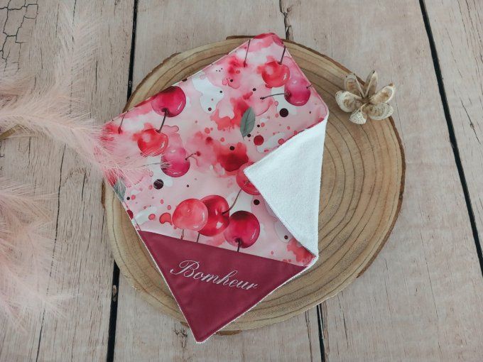 Serviette de table 30 x 30 cm cerises / uni framboise