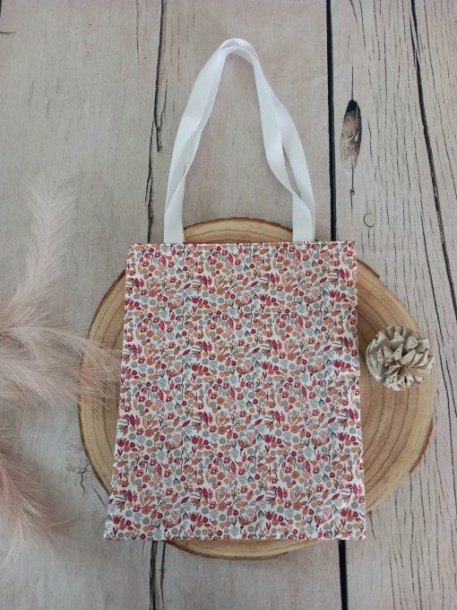 Tote bag enfant fleurette / uni marsala