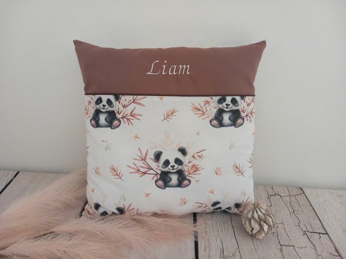 Coussin personnalisé 40 x 40 cm panda / uni marron