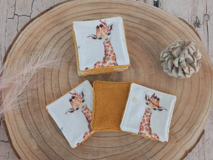 Lingettes 9x9 cm girafe / micro-éponge bambou jaune