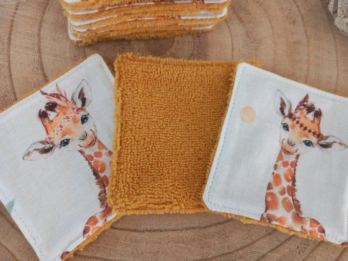 Lingettes 9x9 cm girafe / micro-éponge bambou jaune