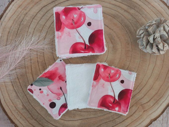 Lingettes 9x9 cm cerises / micro-éponge bambou blanche