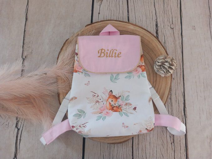 Sac à dos enfant biche boho / uni rose clair