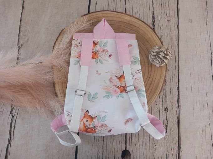 Sac à dos enfant biche boho / uni rose clair