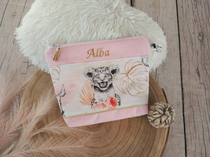 Trousse de toilette savane corail / uni rose clair