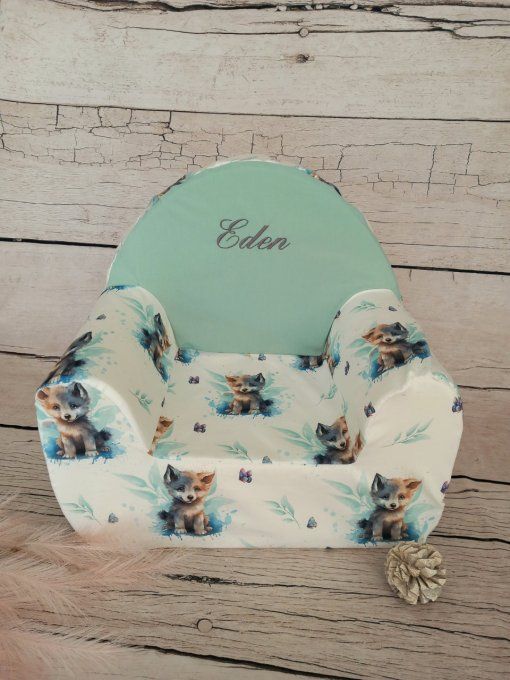 Fauteuil club enfant loup / uni vert clair