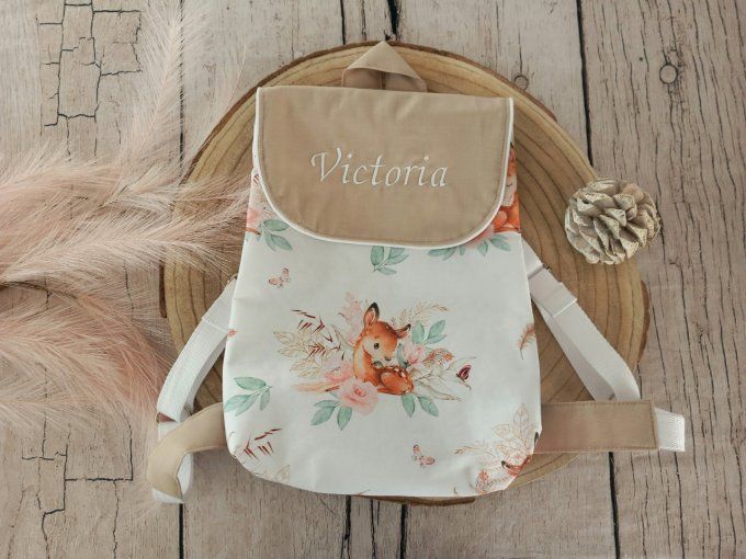 Sac à dos enfant biche boho / rabat uni beige