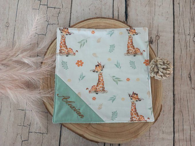 Serviette de table 30 x 30 cm girafe / uni vert clair