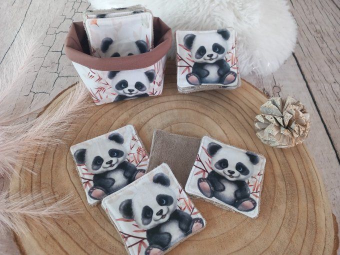 Lingettes 9x9 cm panda / micro-éponge bambou taupe