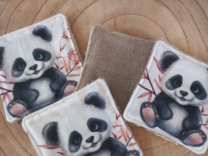 Lingettes 9x9 cm panda / micro-éponge bambou taupe