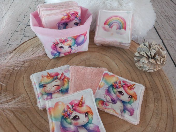 Lingettes 9x9 cm licorne / micro-éponge bambou rose