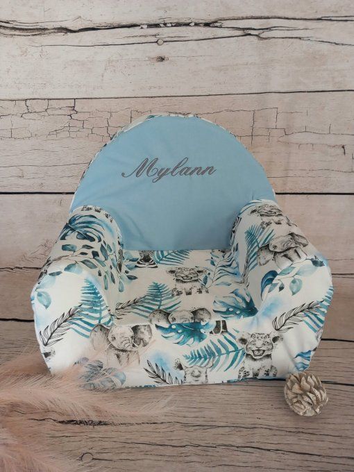 Fauteuil club enfant savane bleue / uni bleu clair