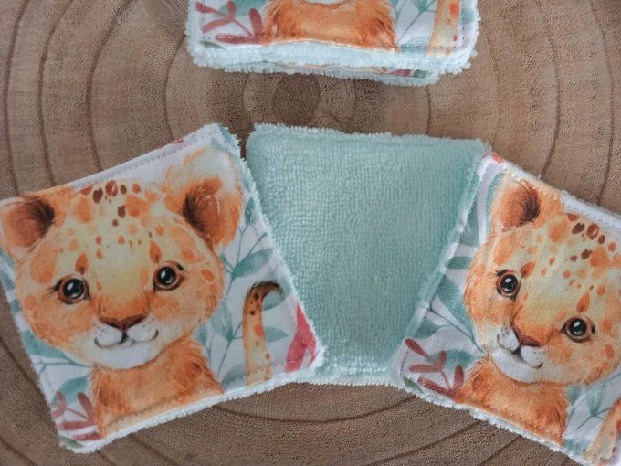 Lingettes 9x9 cm lion fleurs / micro-éponge bambou verte