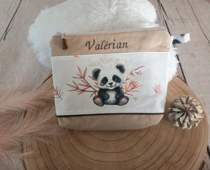 Trousse de toilette panda / uni beige