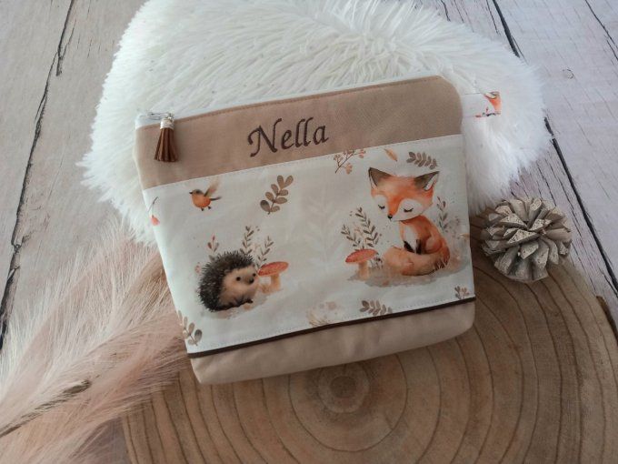 Trousse de toilette animaux de la forêt / uni beige