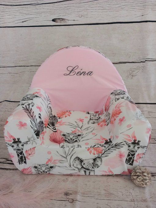 Fauteuil club enfant savane rose / uni rose clair