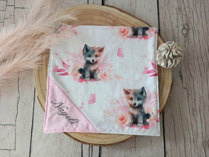 Serviette de table 30 x 30 cm louve / uni rose clair